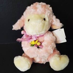 Caltoy Pink Lamb Plush Holding Spring Flowers Bouquet 11" Easter Stuffed Animal